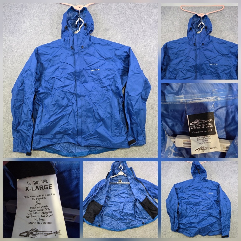 Grundens Gage Technical Gear Jacket Mens XL‎ Blue Hooded Waterproof Fishing Rain